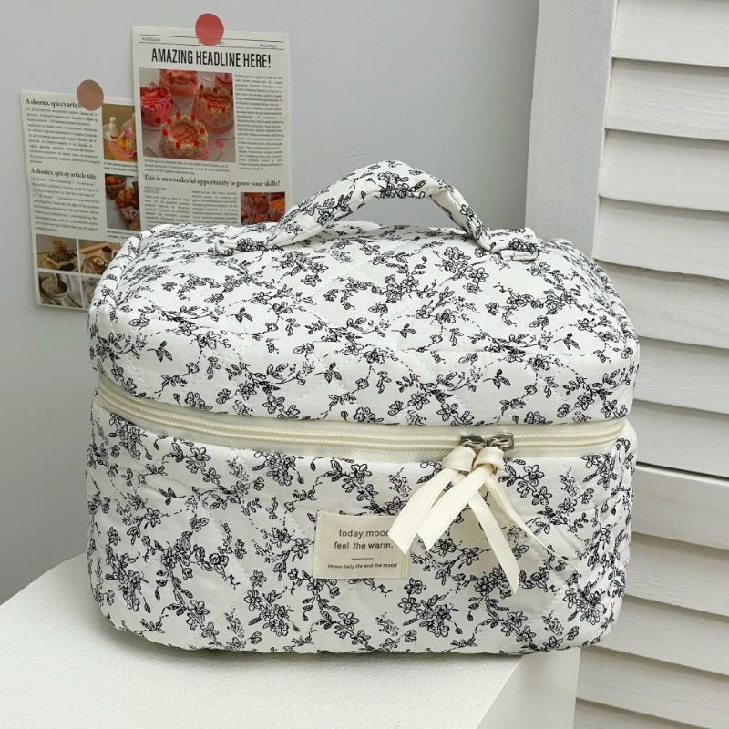Black White Floral 3pcs/set Cosmetic Bag Women Fashion Portable Travel Large Capacity Toiletry Cosmetic Storage Bag Organizer