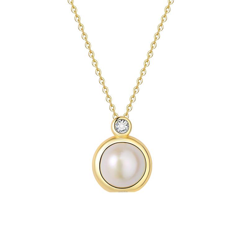 Stylish Sterling Silver Women s Necklace: Double Circle Zircon & Freshwater Pearl Design 925 Silver