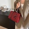 Fashion Contrasting Color Texture Shoulder Crossbody Solid Color Tote Small Bag Women's New Portable Red Bride