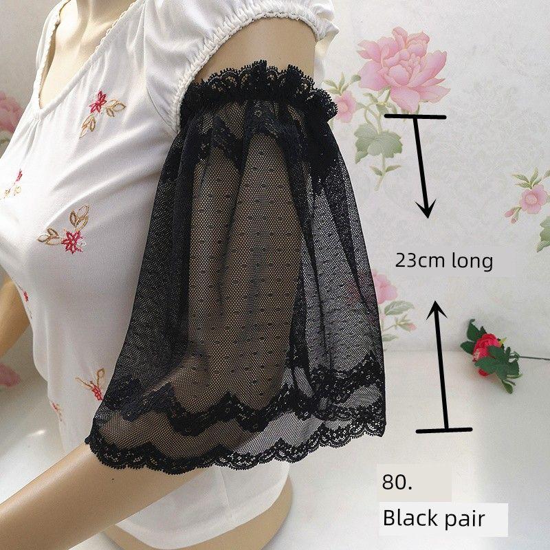 

Korean Style Sun Protection Covering Arm Sleeves Long Half Sleeve Short sleeve Women Lace Breathable Fake Sleeve Cuff Gloves 80 black a pair of 23cm long M
