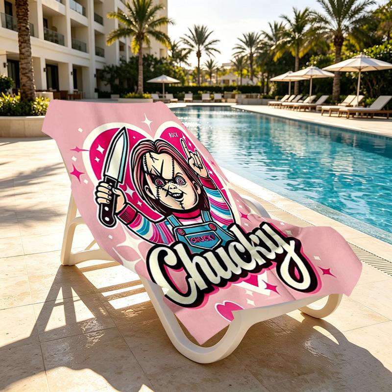Bride of Chucky Print Beach Towel Design, Soft, Lightweight. for Home Bathroom, Spa, Pool, Yoga, Surfing, Camping, Gift for Family, Friend