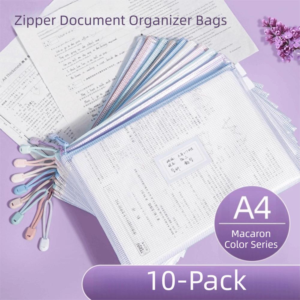 Clear Mesh Zipper Bags Waterproof File Pouch Essential Document Storage Bag Homework