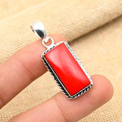 Red Coral Gemstone Handmade 925 Sterling Silver Jewelry Pendant For Women