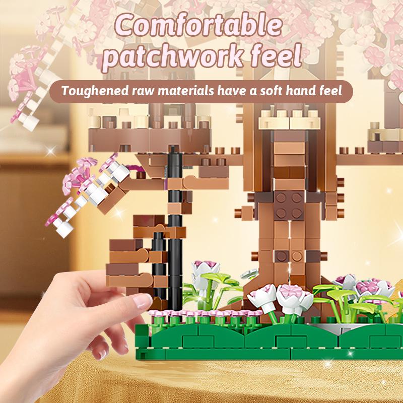 Jucărie bloc de construcție casă în copac cu flori de cireș roz casă în copac curcubeu bloc de construcție jucărie de asamblare pentru copii părinți-copii