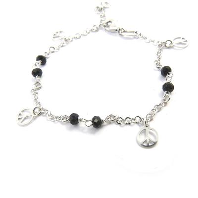 [M5879] - Silberarmband 'Peace' schwarz silbern