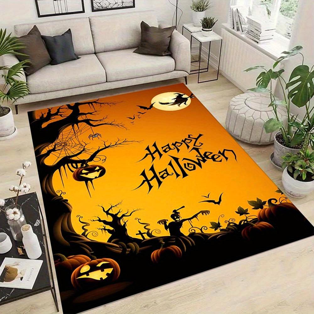 1 Stück Happy Halloween Teppich, Rutschfest, Leicht zu reinigen, Fleckenresistent, Perfekt für gemütliche Wohnzimmer, Schlafzimmer, Küchen, Büros und H