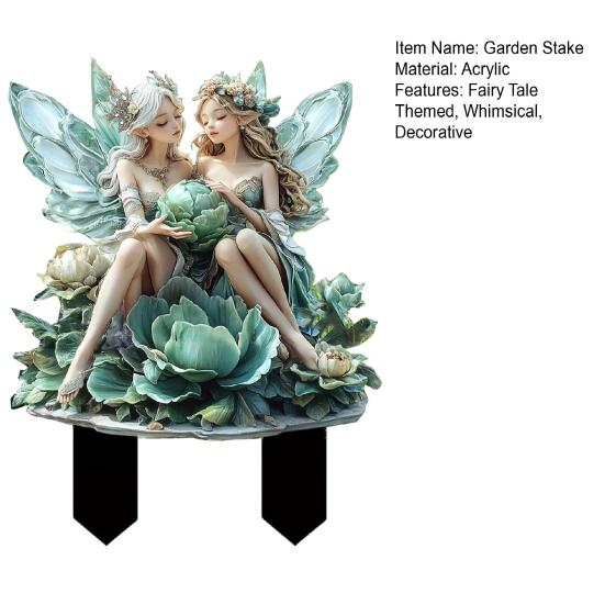 Fairy Tale Garden Stake 2D Flat Acrylic Decorative Stake Weatherproof Goddess Fairy Decoration with Stake for Home Patio Outdoor Decoration