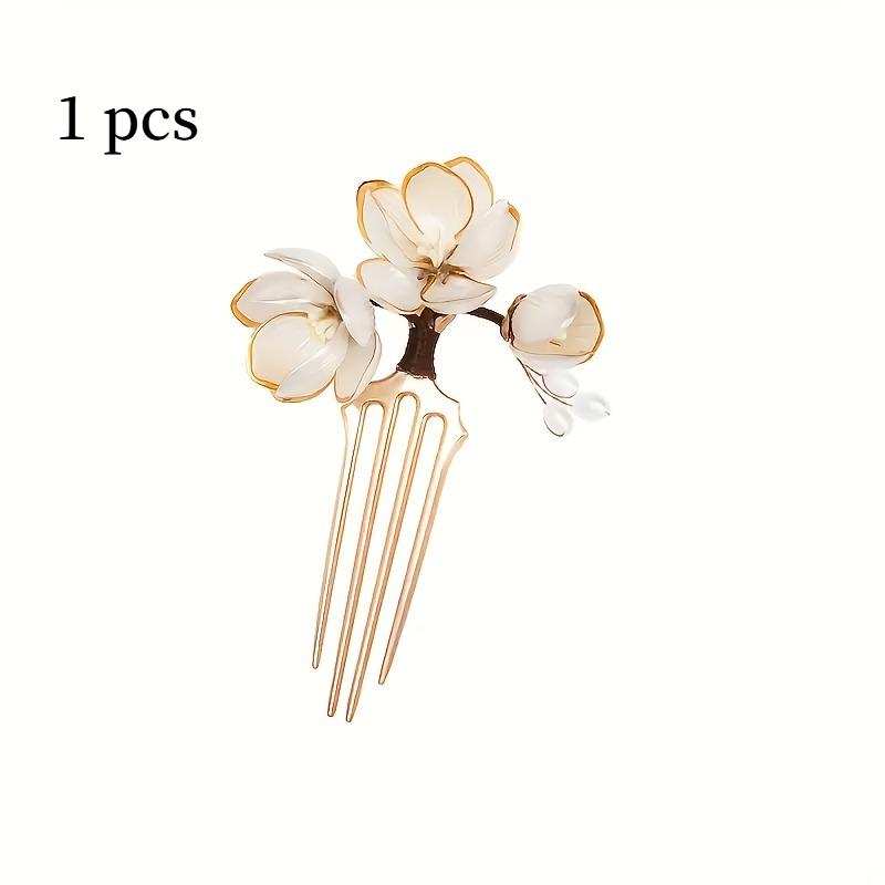 

1PC Elegant retro gold flower hairpin, new Chinese headdress, camellia bow rubber band hair band, fashionable hair accessories
