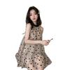 Women's Summer French Tie-Neck Polka Dot Sleeveless Dress - Petite Loose Short Skirt
