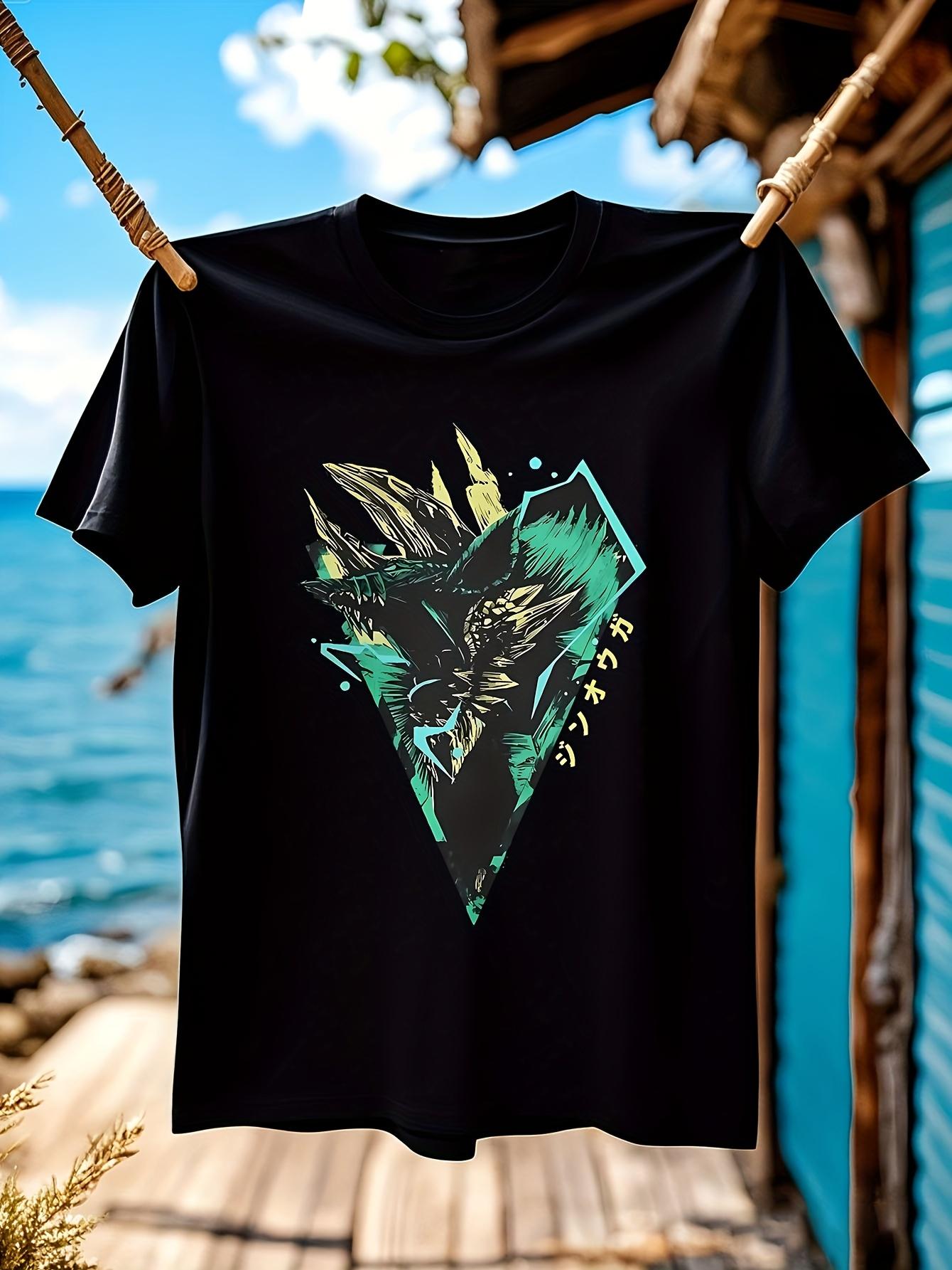 Zinogre Monster Hunter Graphic T-shirt - White Tee with Teal Monster Design S