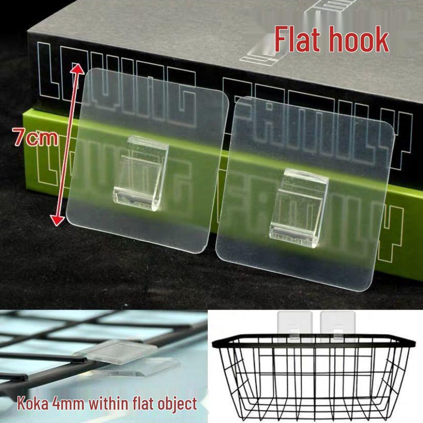Multi-layer Adhesive Wall-Mount Storage Rack with Transparent Hooks for Bathroom