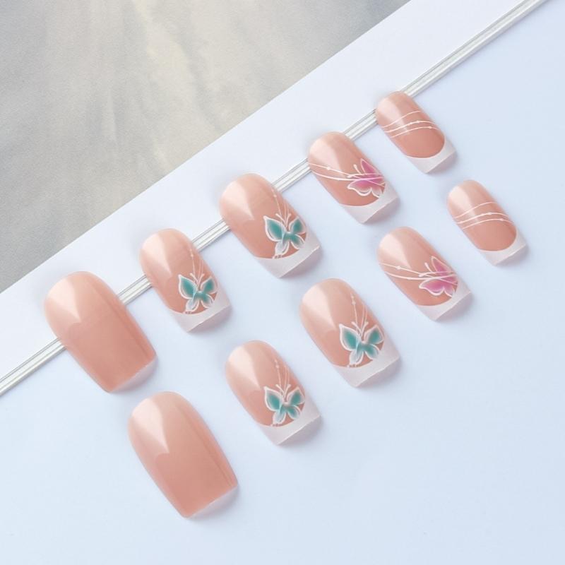 Packung mit 24 französischen Schmetterling Nagelkunstspitzen künstliche Nägel elegantes Design für sofortige Anwendung Naturweiß-Effekt