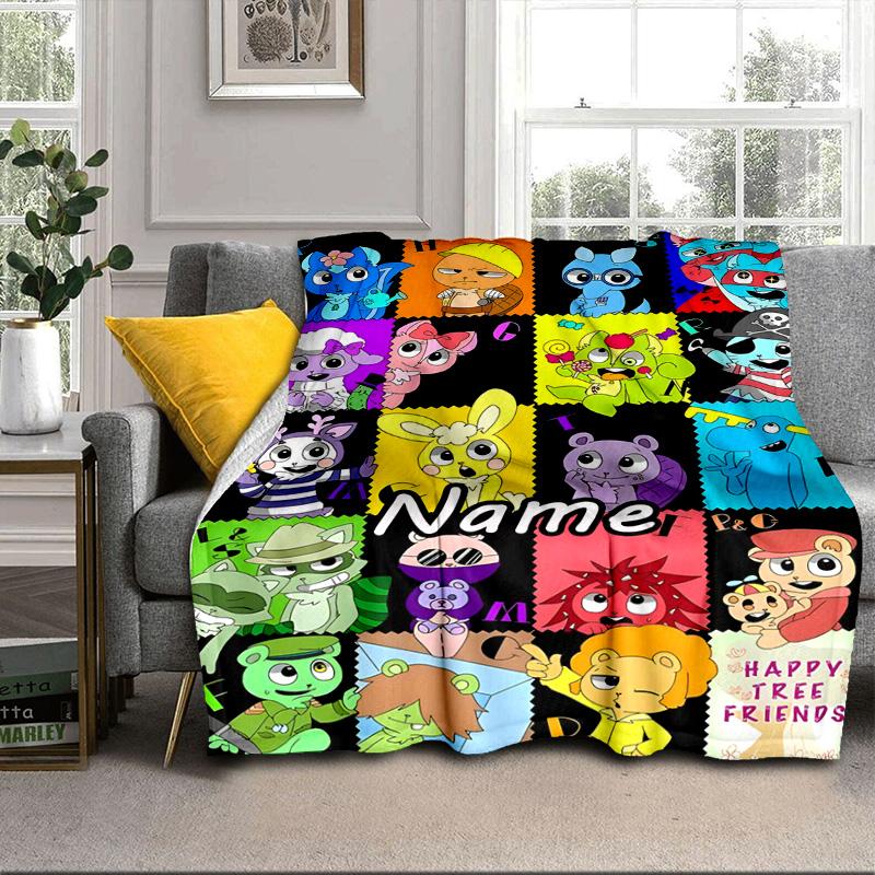 Custom Name Happy Tree Celebration Blanket Bed Sofa Blanket Flannel Blanket for Camping, Hiking, Picnic Essentials,gift for Family and Friends