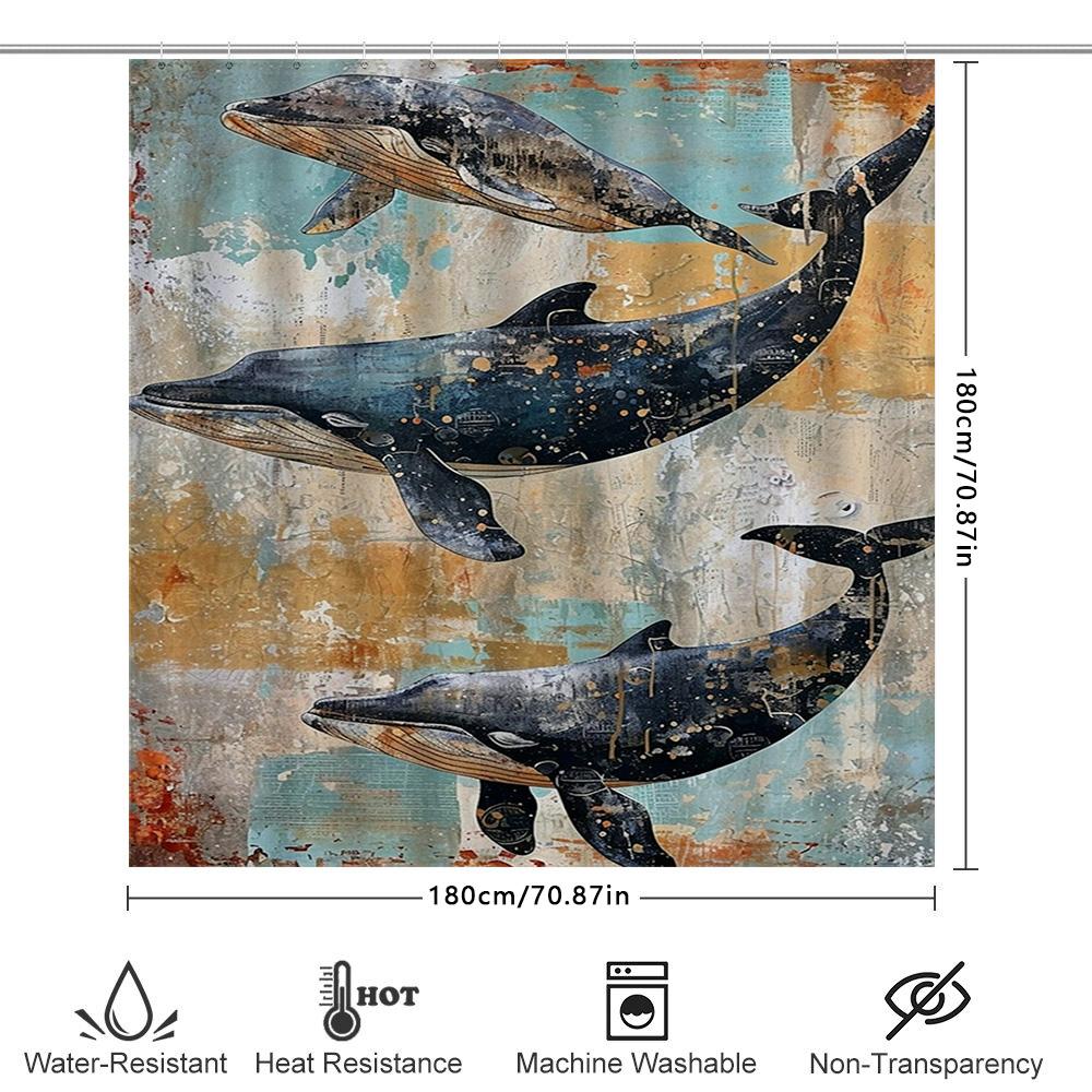 3D Printed Whales Bath Shower Curtain Waterproof Non-Slip Decorative Ocean Life Print For Bathroom