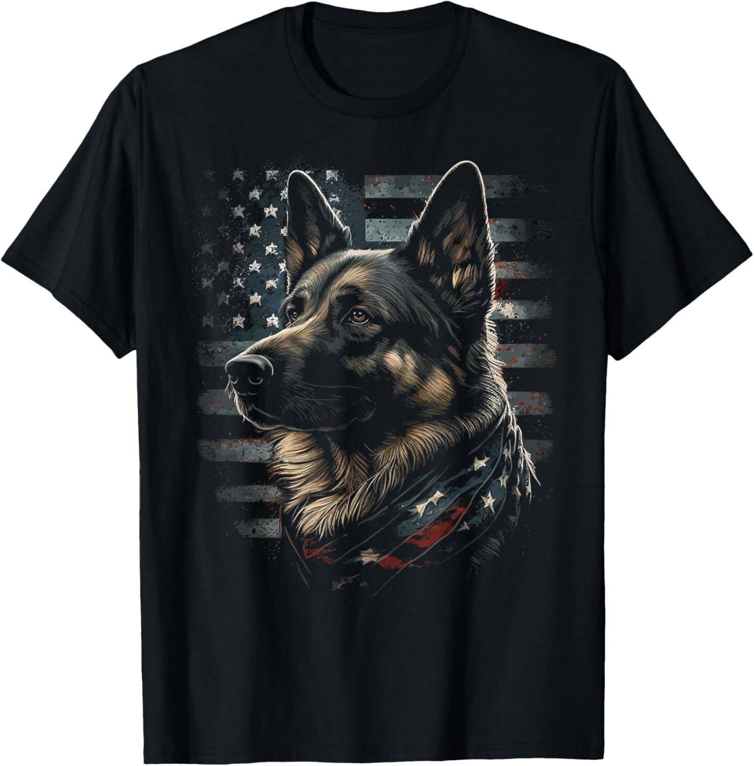 Funny German Shepherd USA Flag Patriotic Shepherd Tee Gift Unisex T-Shirt S