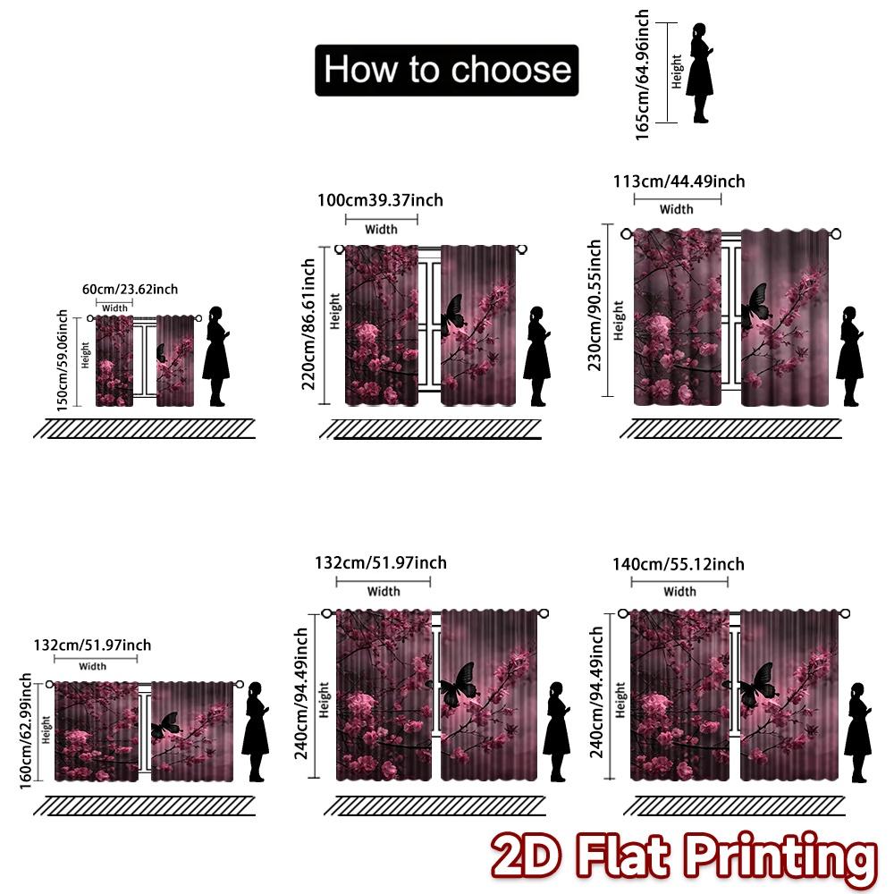2D flat printing 2pcs Curtain Curtains Spring Cherry Blossoms(1) Digital Printed Polyester Drapes Holiday Decorations for
