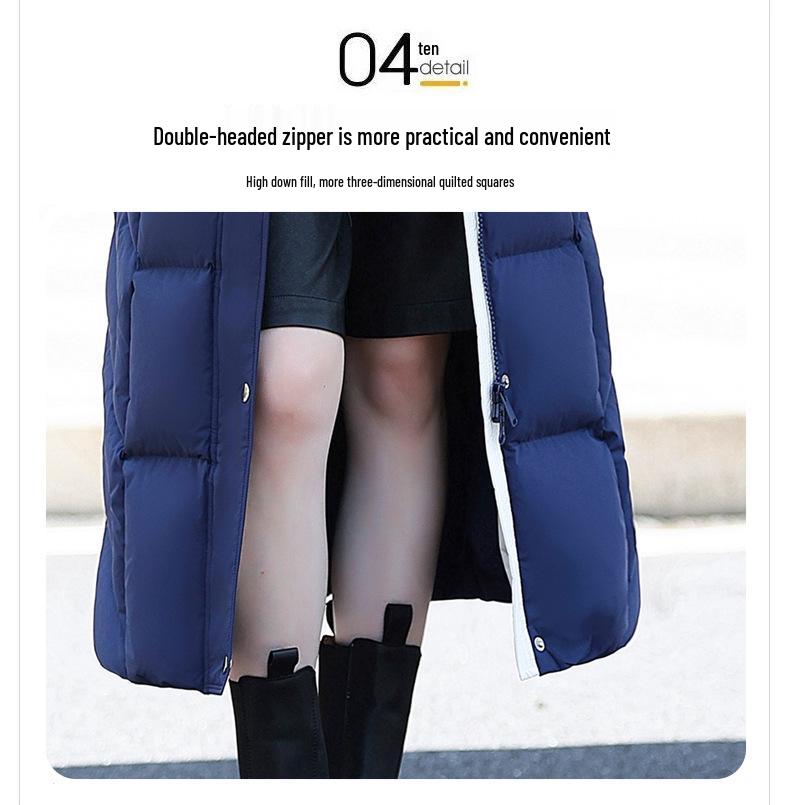 Damska kurtka puchowa bardzo długa w stylu koreańskim – 95% puch białej kaczki