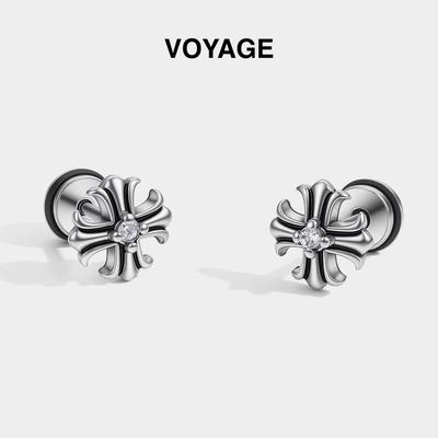 Black Iris Cross Men's Titanium Zirconia Stud Earrings