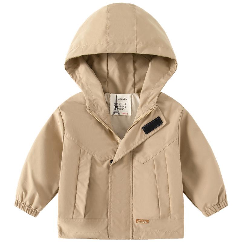 Boys Fall Solid Color V-neck Casual Windbreaker Middle and Small Children Outdoor Sports Rushing Jacket