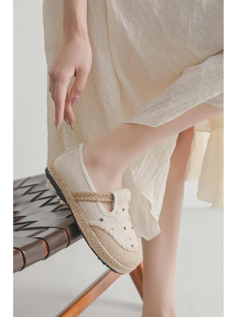 2024 Women's Linen Embroidered Craft Shoes - DX2 Original Shallow Mouth Design