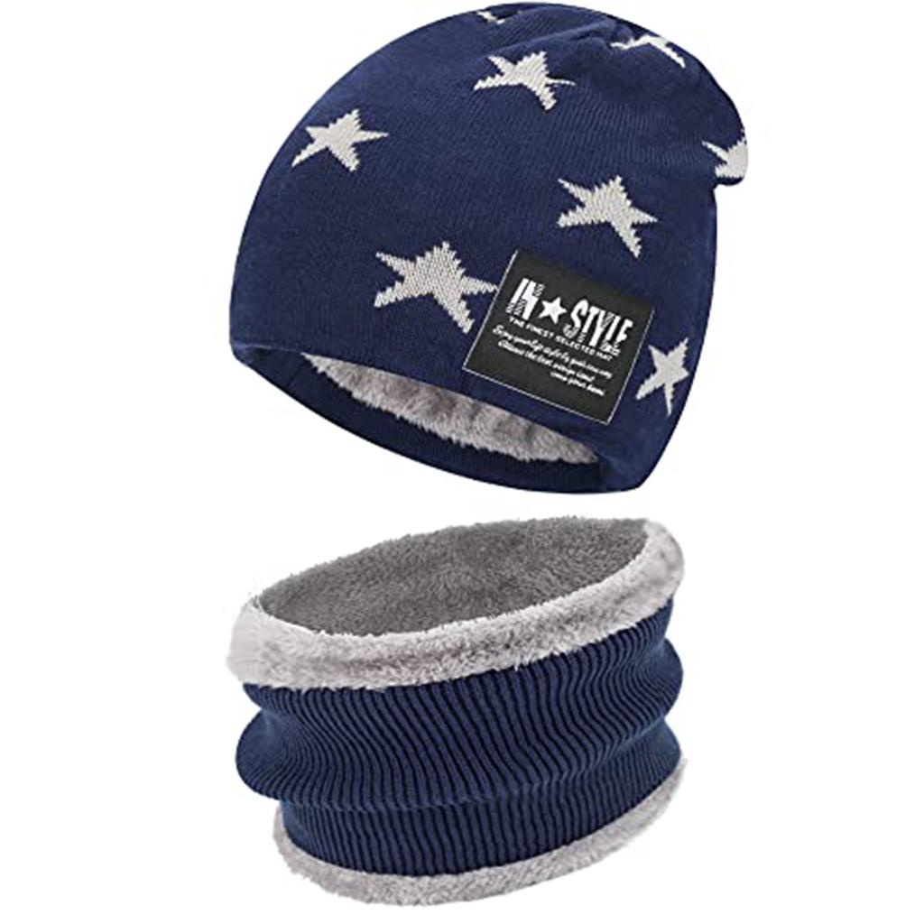 Hot Sale Children's Winter Woolen Hats Scarf Set Baby Boys Girls Korean Thick Warm Knitted Star Pattern Beanie Hat Kids
