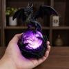 Dragon Faux Crystal Ball Lamp, Gothic USB Night Light, Dark Fantasy Resin Decor for Desk Bedroom, Halloween Gift for Gothic Lovers