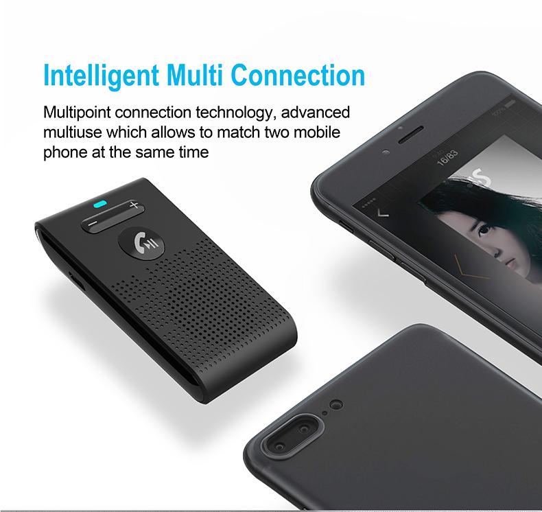 Bluetooth 5.0 Car Kit Speaker Sun Visor Clip Wireless Handsfree Audio Receiver Speakerphone Loud Music Player Dual Microphone