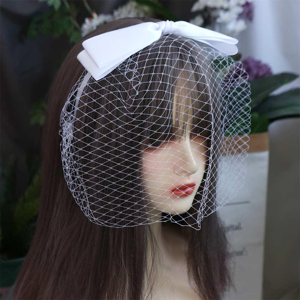 French Style Bride Veils Satin Bow Wedding Headband Exquisite Bridal Headwear Tiara