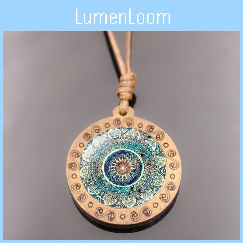 Elegant Glass Pendant Necklace With Geometric Design Vintage Brown Wax Rope Jewelry For Women And Men