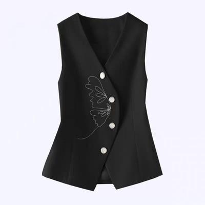 Luxuriöse Bestickte Anzugweste Frühling Herbst Schlankmachende Ärmellose Weste für Damen Trendiges Layering-Outfit