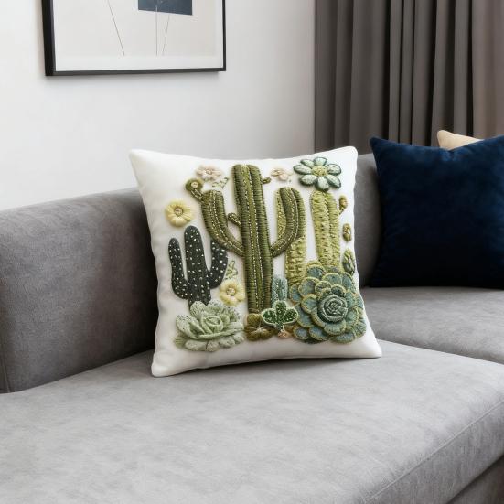 Față de pernă cu model cactus Imprimeu viu cu plante Husă de pernă de dimensiune standard cu fermoar ascuns Decor pentru casă