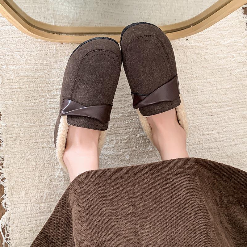 Women's Autumn Winter Warm Fleece Lined Flat Shoes Round Toe Slip-on Loafers Moccasin Cotton Shoes
