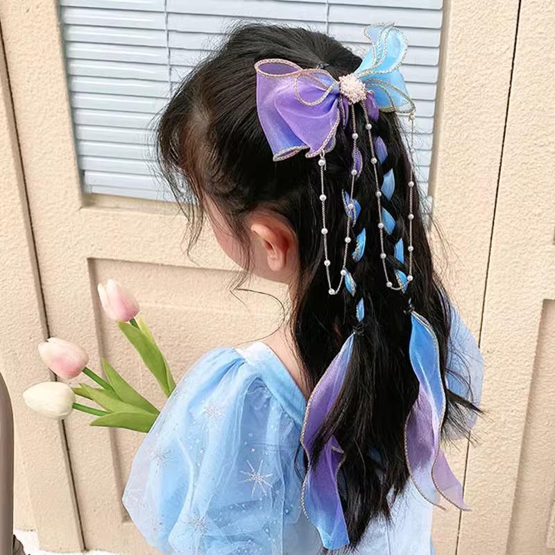 Elegant Pearl Tassel Headband & Bow Hair Clip Set for Girls