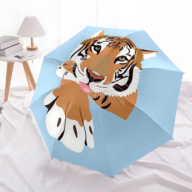 1pc Tiger, Wildlife Automatic Folding Umbrella - Portable Collapsible, 8-Rib Durable Frame, Perfect for Outdoor Use,  Yy251218092