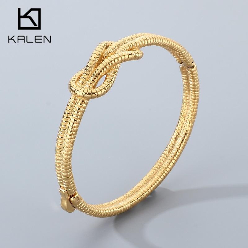 Kalen Round Snake Chain Bangles for Men and Women Gold Color Stainless Steel Jewelry Personal Identity Symbol Accessories