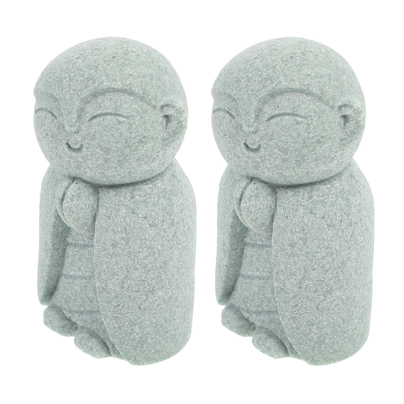 2Pcs Smiling Jizo Monk Buddha Sandstone Statue Japanese Feng Shui Ornament Meditation Garden Home Decoration Mini Ornaments China Mainland