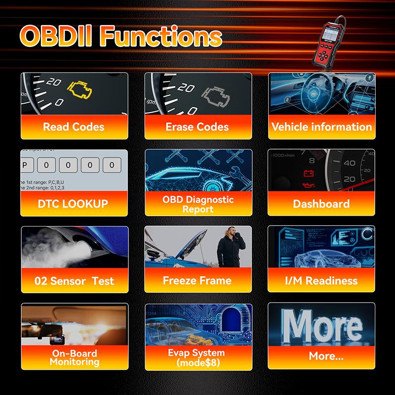 KONNWEI KW340 Car OBD2 Diagnostic Tool CAN EOBD 3in1 Engine Battery Test Read Clear Fault Code Real-Time Data O2 Inspection Tool