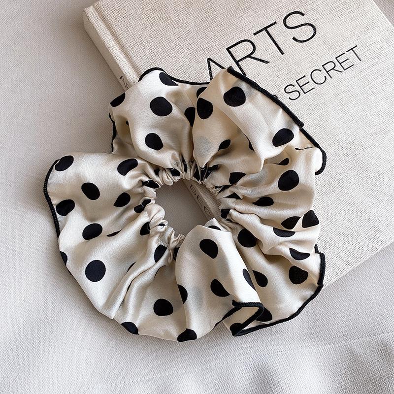 Elegant Polka Dot Fabric Hair Tie - Classic Large Intestine Design, Stylish and Sophisticated Hair Accessory for Women