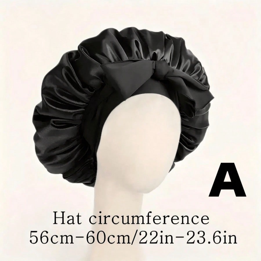 

[Pink Satin Bonnet] Soft Luxurious Pink Satin Bonnet - Adjustable Tie Band & Bow Accent, Comfortable Ruffled Design чёрный