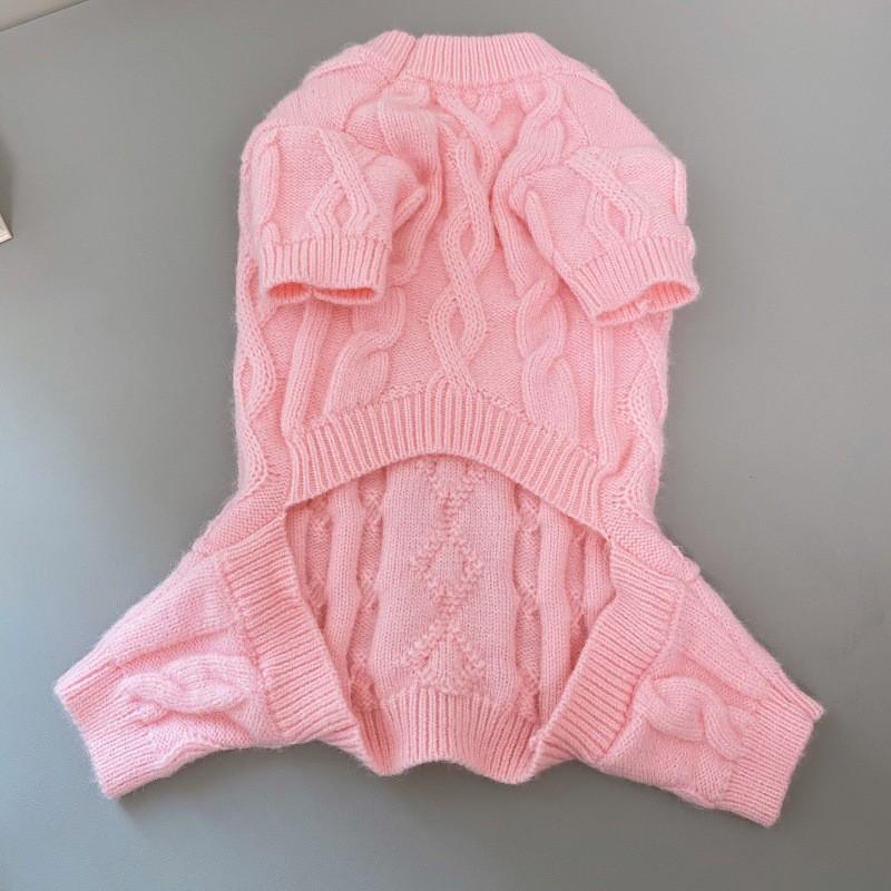 Knitted Pet Sweater Small To Medium Dogs Winter Warm Four-Legged Coat With Hat - Red White Blue Pink Gray
