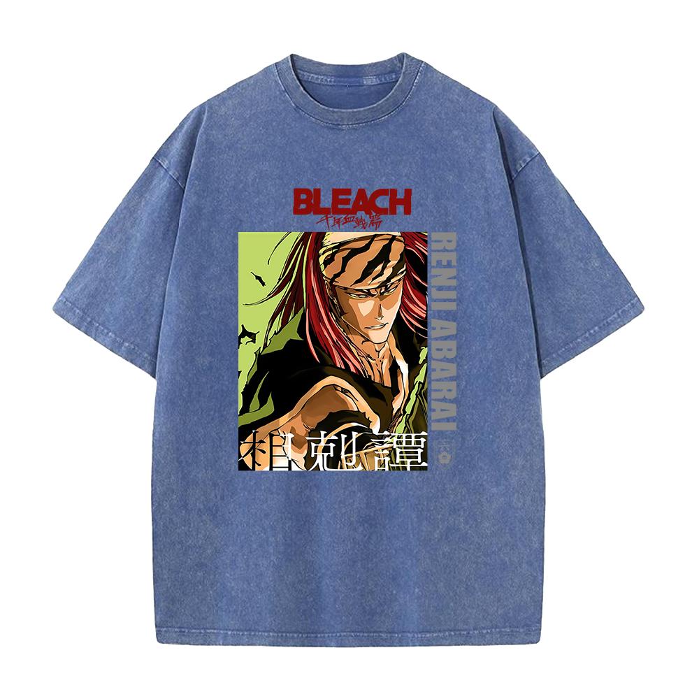 Heißer Anime BLEACH Abarai Renji Grafik T-Shirt Herren Gewaschene Baumwoll-T-Shirts Übergroßes Freizeit-Tee Harajuku Männlich Vintage T-Shirt