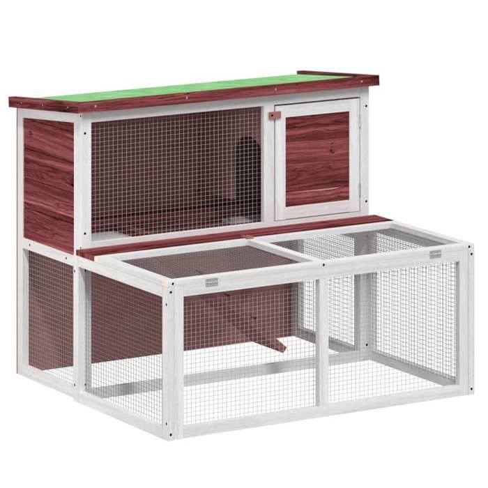 Clapier / cage à lapin - Maison Exclusive - Bois pin massif - 2 niveaux avec nichoir et rampe - 102 x 90 x 84,5 cm