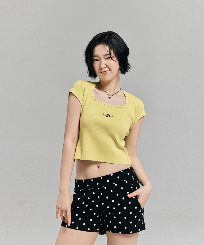 AWESOME STUDIO Pigment Square Neck T-Shirt Yellow Green