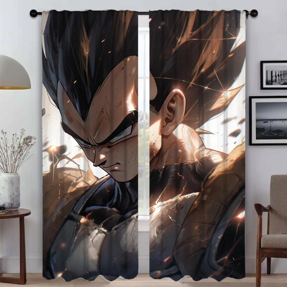 Super Handsome Vegeta Kitchen Curtains for Camera Elegant Room Curtains 2 Pieces Window Curtain Partition Halloween Decoration