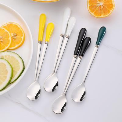 Creative 304 Stainless Steel Spoon Ceramic Handle Ice Spoon Long Handle Stirring Spoon Mug Japanese Coffee Spoon Dessert Spoon