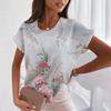 Women's summer V-neck loose short-sleeved white fashionable women's T-shirt 3D center flower small fresh top casual clothes