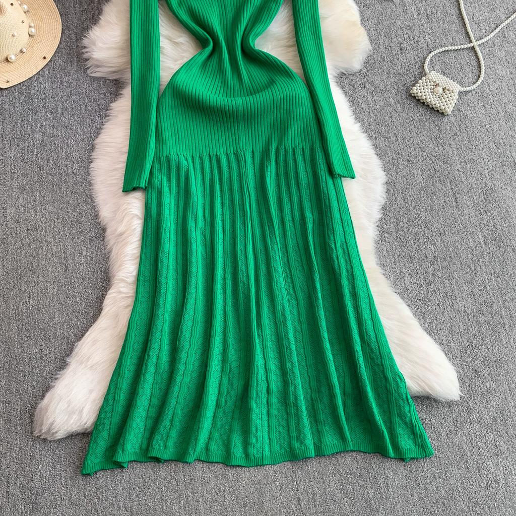 Autumn Winter Women Brand Designer Runway Party Dresses Full Sleeve Knitted Sweater Long Midi Pullover Fishtail Dress