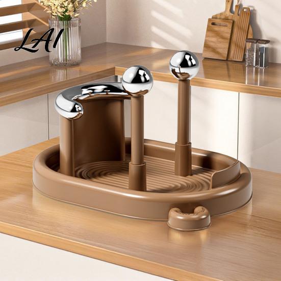 Multifunctional Kitchen Stand Pot Lid Organizer for Countertop Vertical Storage Rack with Detachable ABS Water Tray Stable Non-slip Base Cutting