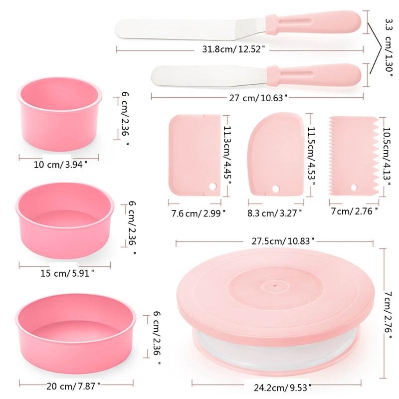 9 Pieces Cake Decorating Set DIY Baking Rotating Stand Non Slip Piping Table Round Silicone Cake Mold for Kitchen Baking