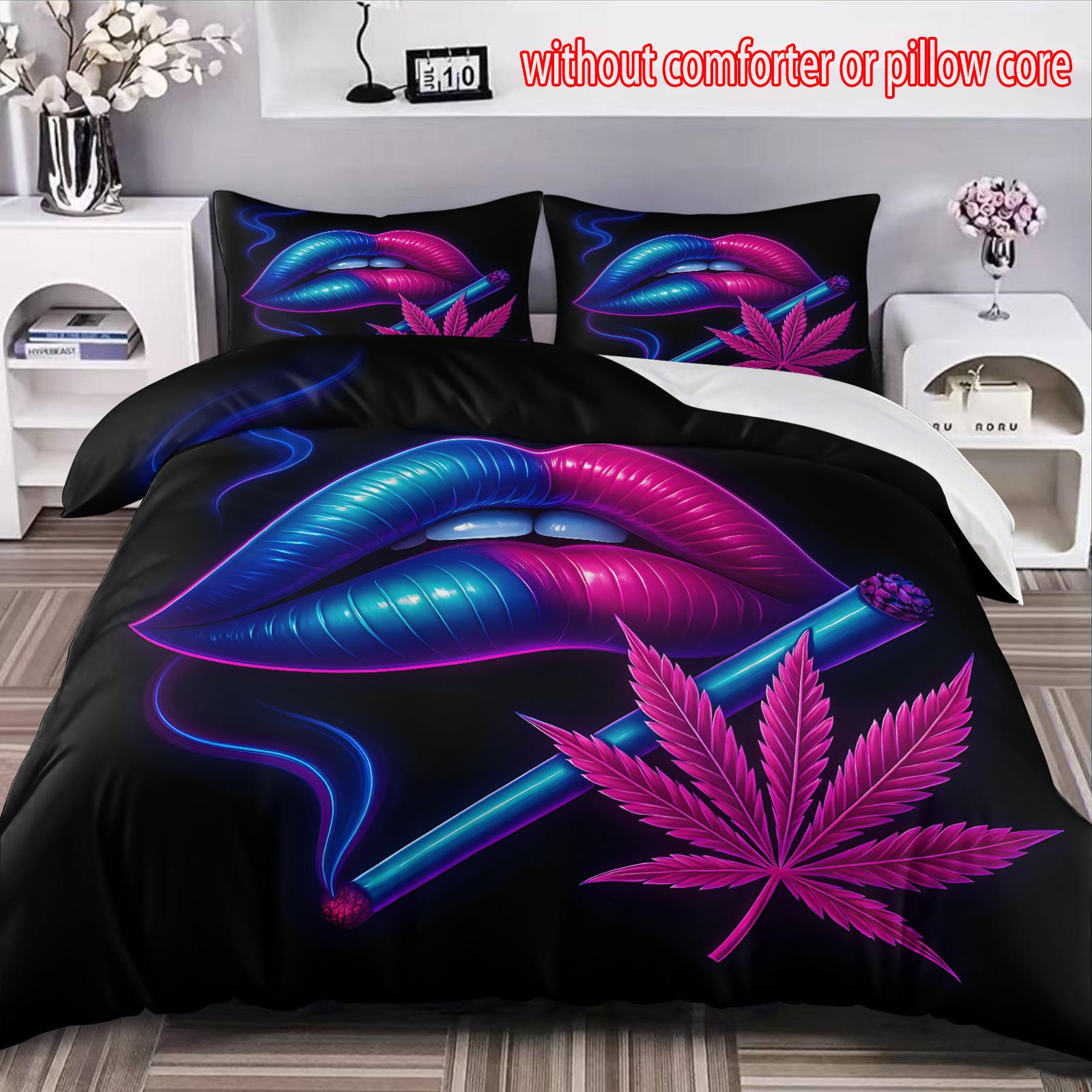 

Red Lip Cigarette Three-Piece 3D Digital Printing Quilt Set cover 90 * 200 + and 50 * 75 * 1